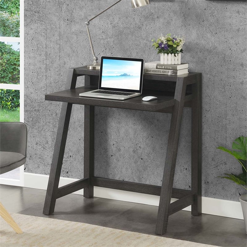 Convenience Concepts Newport Lilly Two-Tier Desk in Gray Wood Finish