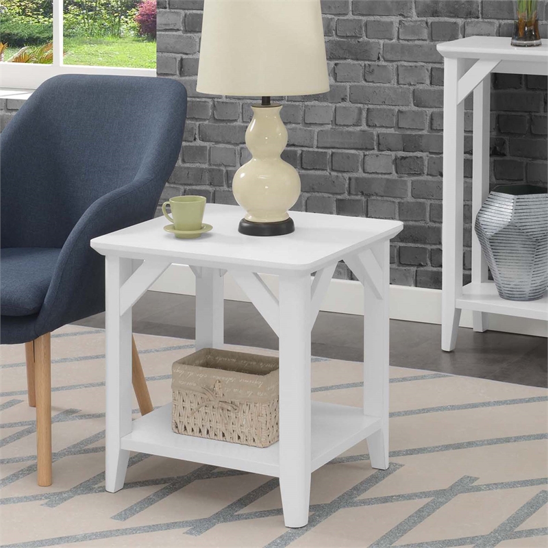 Convenience Concepts Winston End Table with Shelf in White Wood Finish