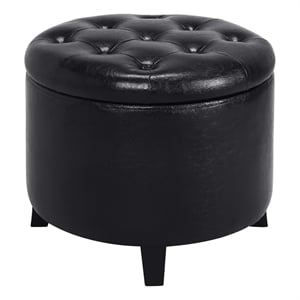 Convenience Concepts Designs4Comfort Round Storage Ottoman in Black Fabric