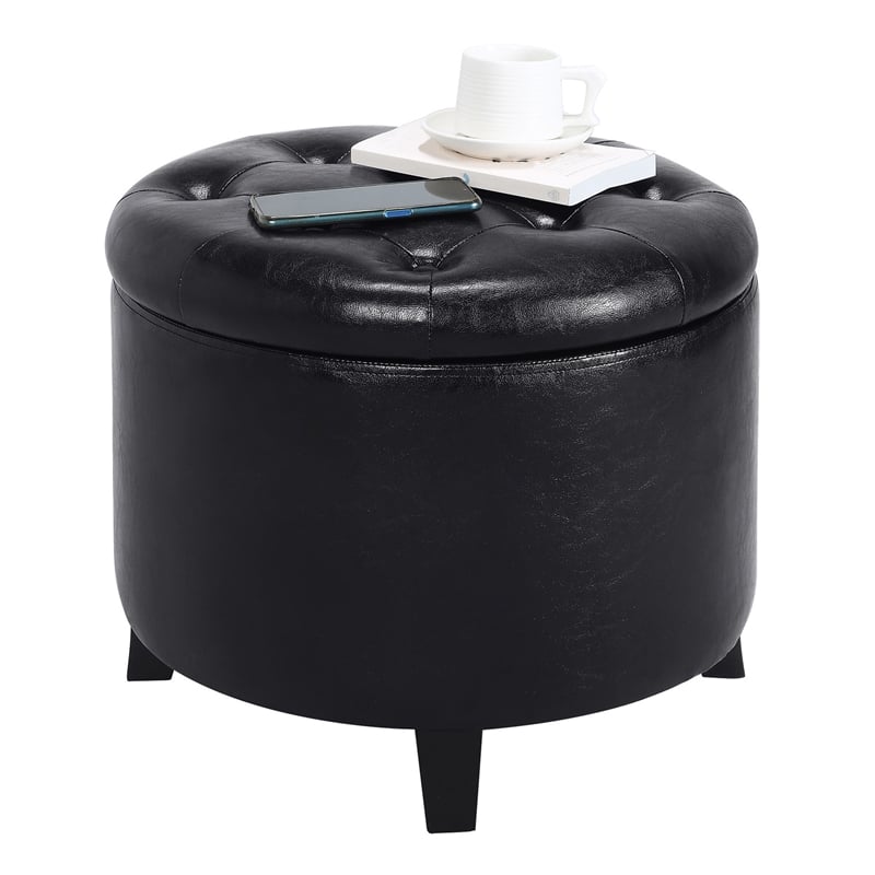 Convenience Concepts Designs4Comfort Round Storage Ottoman in Black Fabric