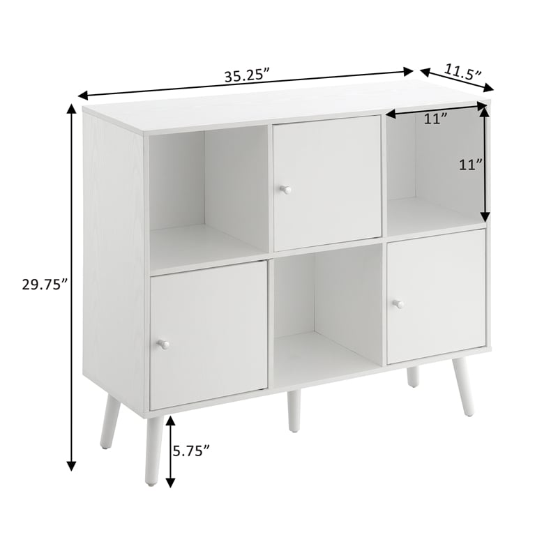 Xtra Storage Cube Console Table w/Three Cubbies and Three Cabinets in White Wood