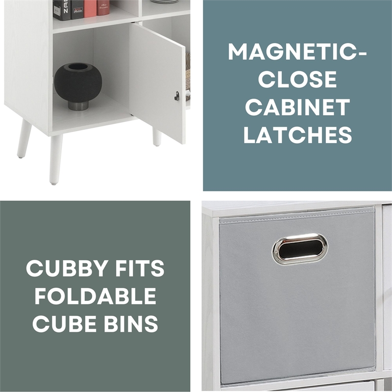 Xtra Storage Cube Console Table w/Three Cubbies and Three Cabinets in White Wood