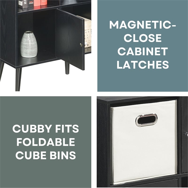 Xtra Storage Cube Console Table w/Three Cubbies and Three Cabinets in Black Wood