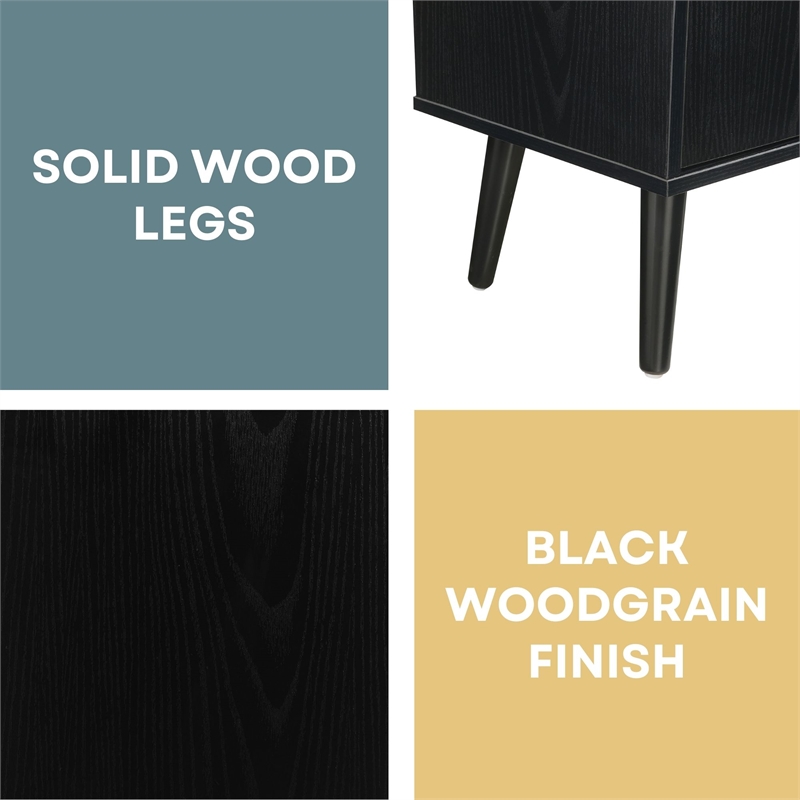 Xtra Storage Cube Console Table w/Three Cubbies and Three Cabinets in Black Wood