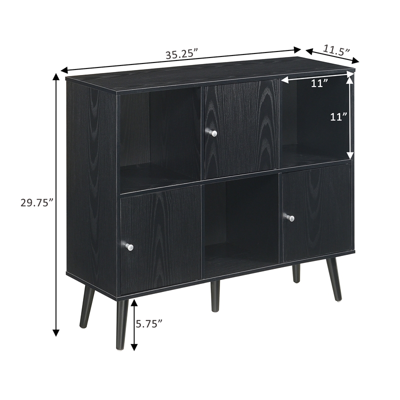 Xtra Storage Cube Console Table w/Three Cubbies and Three Cabinets in Black Wood