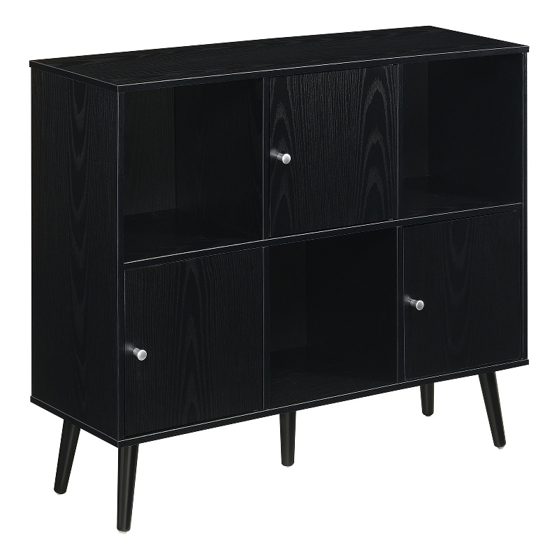 Xtra Storage Cube Console Table w/Three Cubbies and Three Cabinets in Black Wood