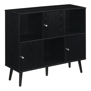 Xtra Storage Cube Console Table w/Three Cubbies and Three Cabinets in Black Wood