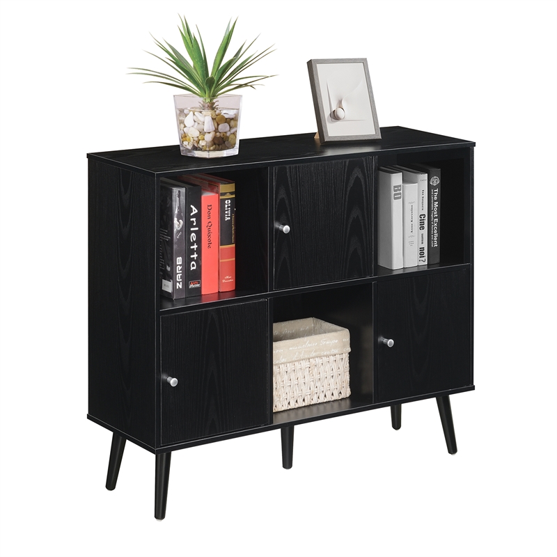 Xtra Storage Cube Console Table w/Three Cubbies and Three Cabinets in Black Wood