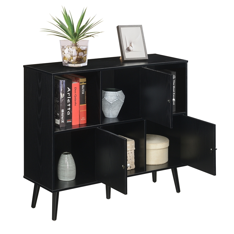 Xtra Storage Cube Console Table w/Three Cubbies and Three Cabinets in Black Wood