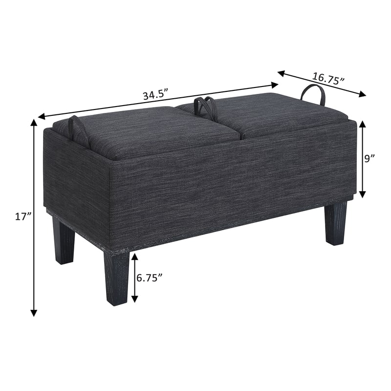 Designs4Comfort Brentwood Storage Ottoman with Reversible Trays in Gray Fabric