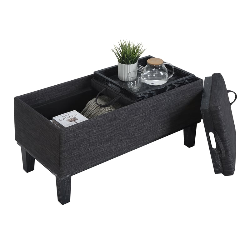 Designs4Comfort Brentwood Storage Ottoman with Reversible Trays in Gray Fabric