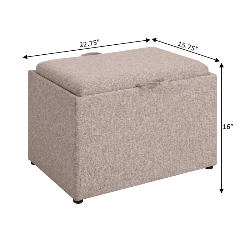 Designs4Comfort Accent Storage Ottoman with Reversible Tray in Beige Fabric