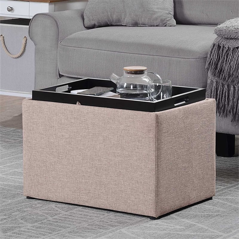 Designs4Comfort Accent Storage Ottoman with Reversible Tray in Beige Fabric