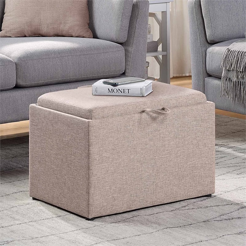 Designs4Comfort Accent Storage Ottoman with Reversible Tray in Beige Fabric