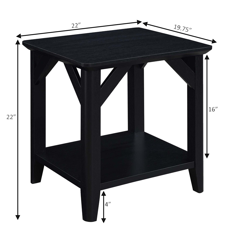 Convenience Concepts Winston End Table with Shelf in Black Wood Finish