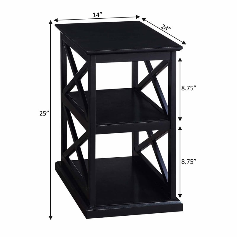Coventry Chairside End Table with Shelves in Black Wood Finish and 