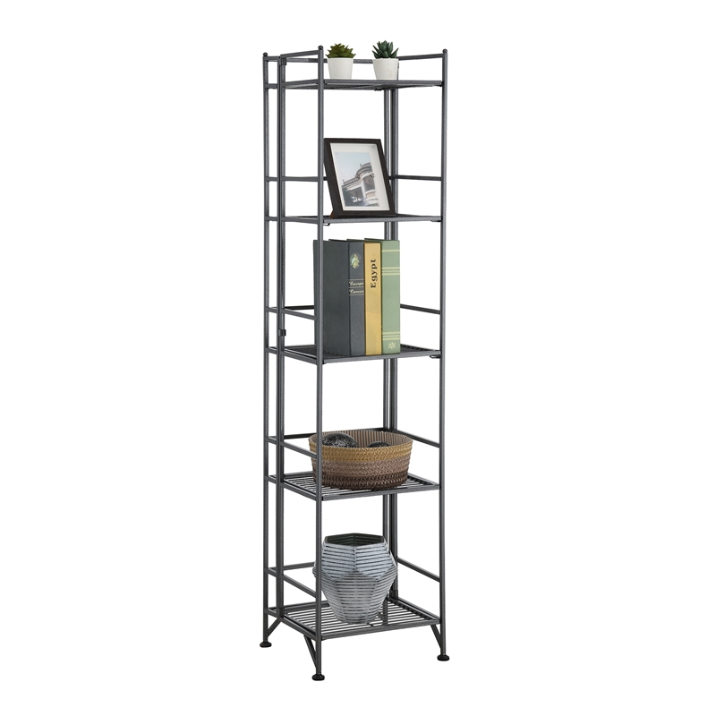 Xtra Storage Five-Tier Folding Metal Shelf in Textured Gray Metal Finish