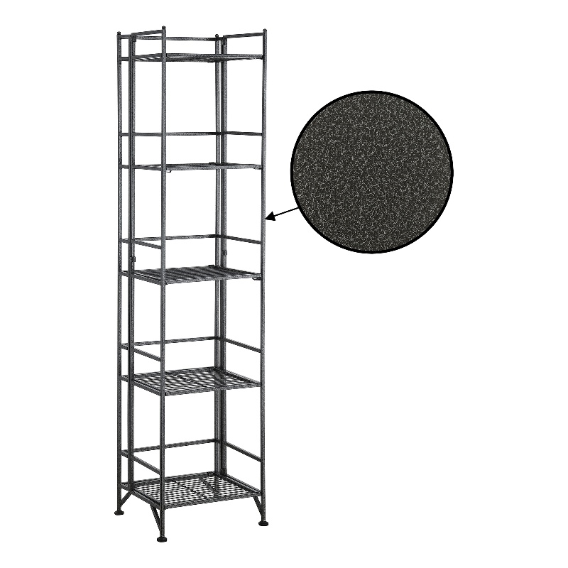 Xtra Storage Five-Tier Folding Metal Shelf in Textured Gray Metal Finish