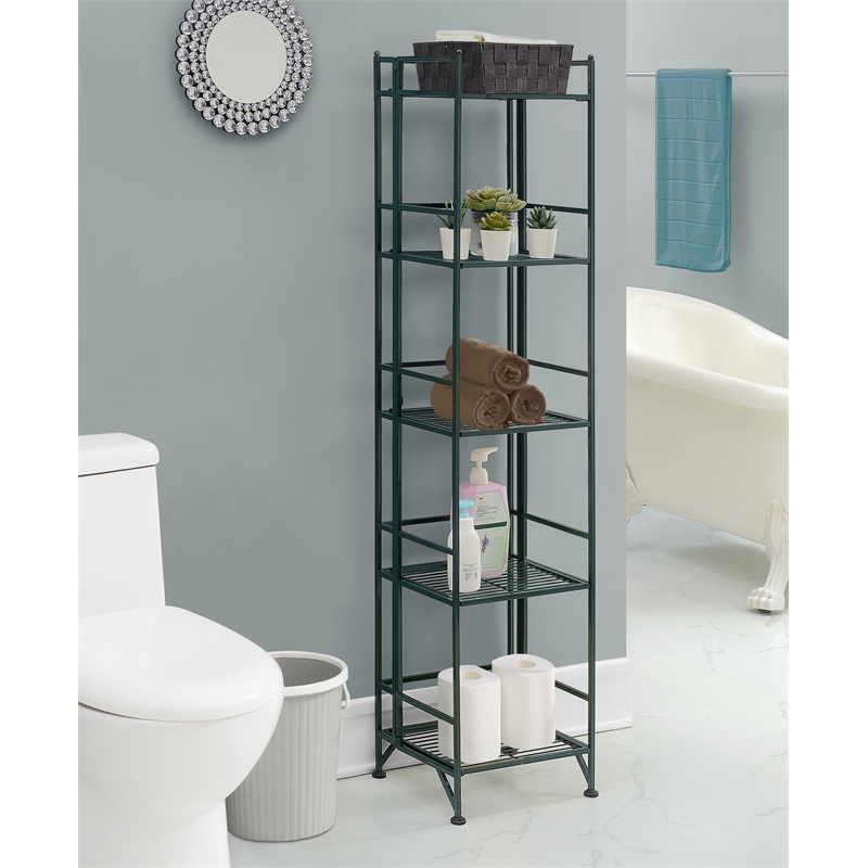 Xtra Storage Five-Tier Folding Metal Shelf in Forest Green Metal Frame Finish