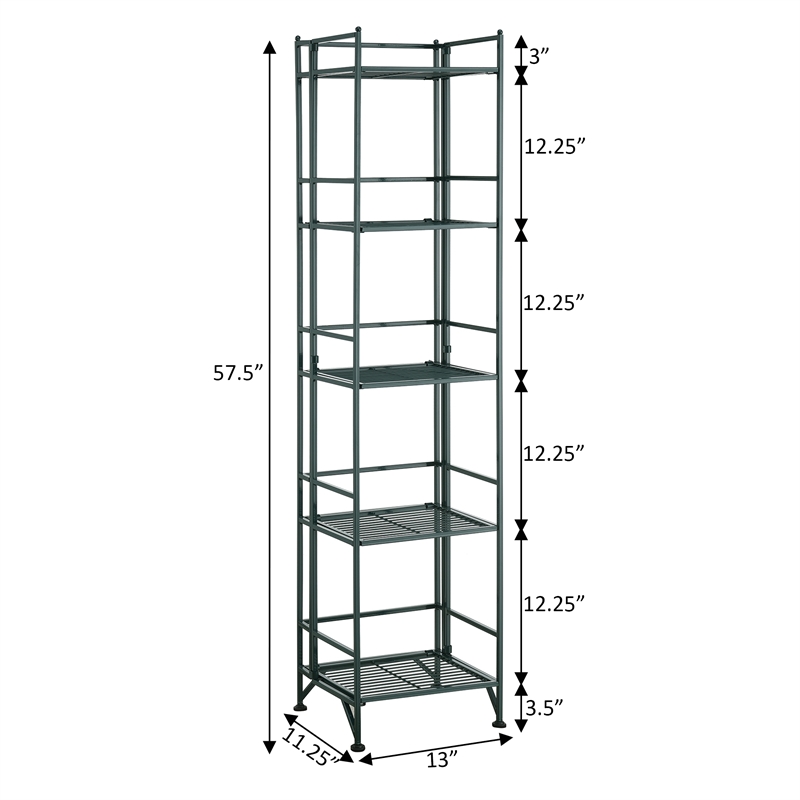 Xtra Storage Five-Tier Folding Metal Shelf in Forest Green Metal Frame Finish