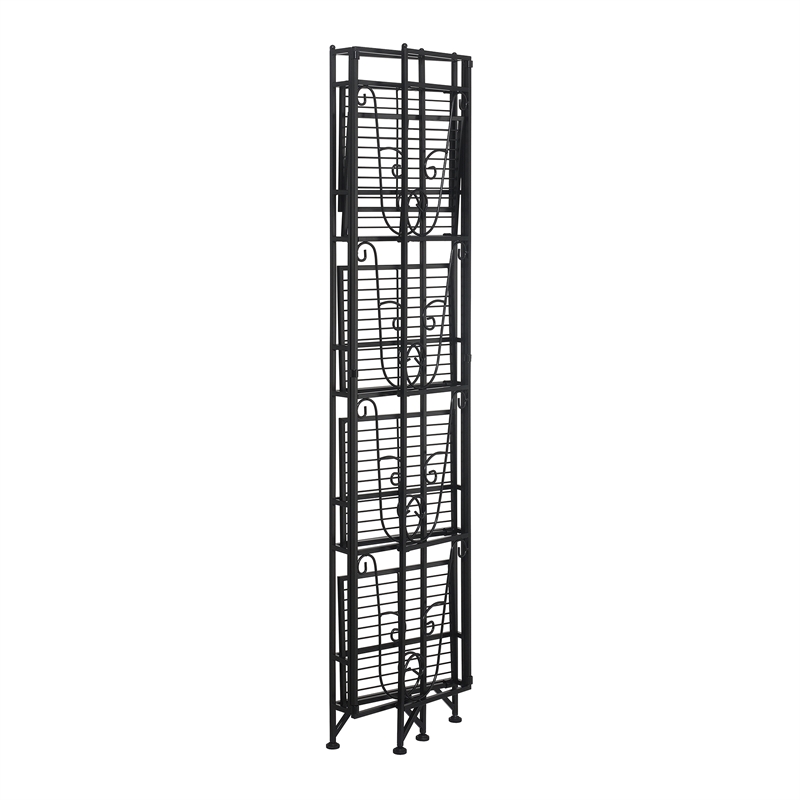 Xtra Storage FiveTier Folding Metal Shelf with Scroll Design in Black