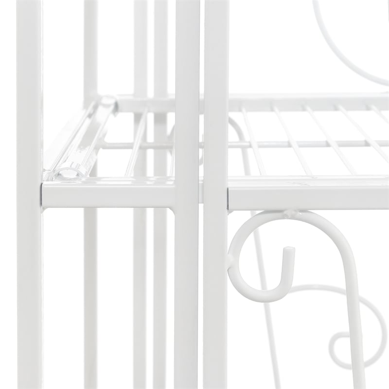 Xtra Storage Five-Tier Folding Metal Shelf with Scroll Design in White Metal