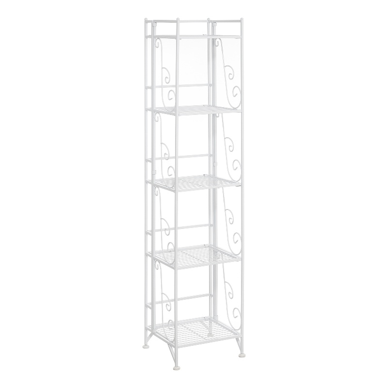 Xtra Storage Five-Tier Folding Metal Shelf with Scroll Design in White Metal