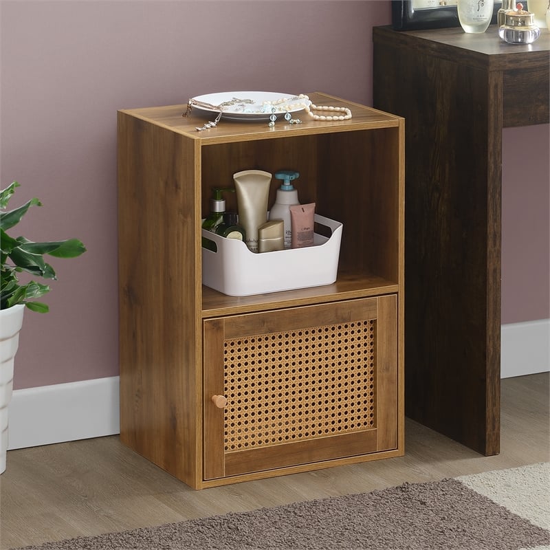 Xtra Storage Weave One-Door Cabinet with Shelf in Caramel Wood Frame Finish