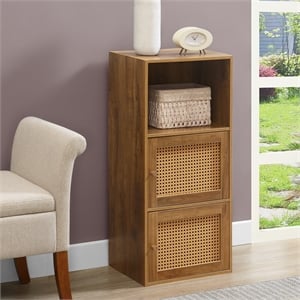 Xtra Storage Weave Two-Door Cabinet with Shelf in Caramel Wood Frame Finish
