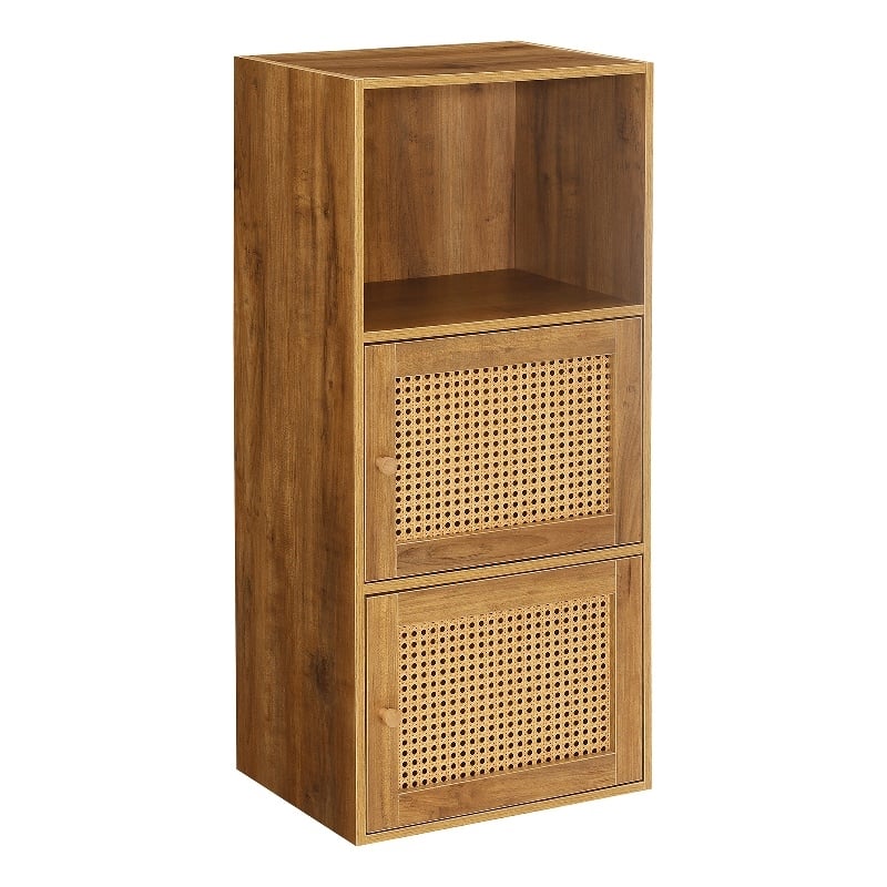 Xtra Storage Weave Two-Door Cabinet with Shelf in Caramel Wood Frame Finish