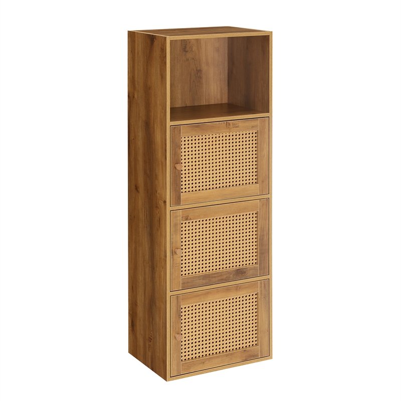Xtra Storage Weave Three-Door Cabinet with Shelf in Caramel Wood Frame Finish