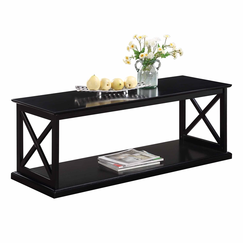 Coventry Coffee Table with Shelf in Black Wood Finish with 