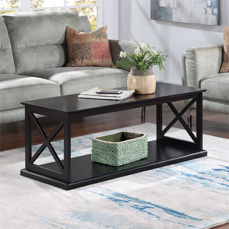 Coventry Coffee Table with Shelf in Black Wood Finish with 