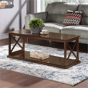 Coventry Coffee Table with Shelf in Espresso Wood Finish with &quotX&quot Side Frame