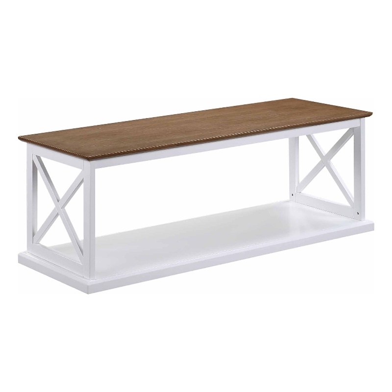 Coventry Coffee Table with Shelf in White Wood Finish with Driftwood Top