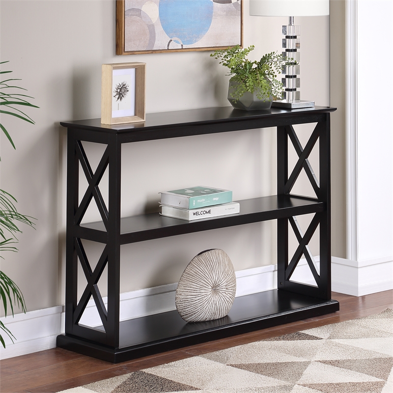 Coventry Console Table with Shelves in Black Wood Finish with 