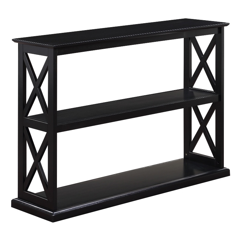 Coventry Console Table with Shelves in Black Wood Finish with 