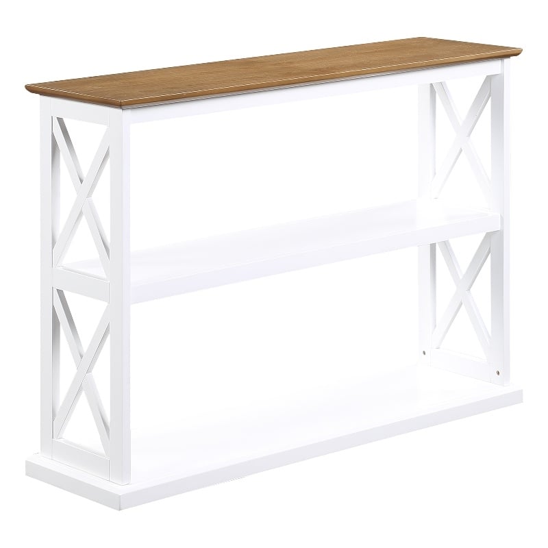 Coventry Console Table with Shelves in White Wood Frame with Driftwood Top
