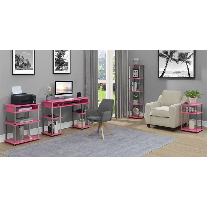 Designs2Go No-Tools Five-Tier Tower with Pink Wood Frame Finish