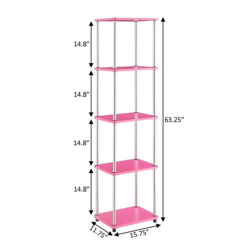 Designs2Go No-Tools Five-Tier Tower with Pink Wood Frame Finish