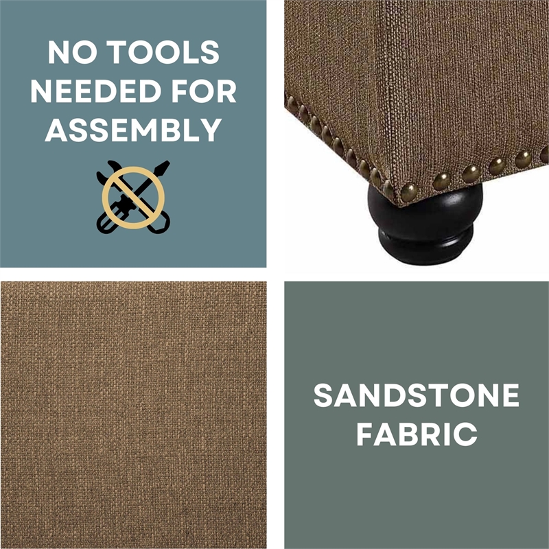 Designs4Comfort 5th Avenue Storage Ottoman Sandstone Fabric w/ Solid Wood Feet