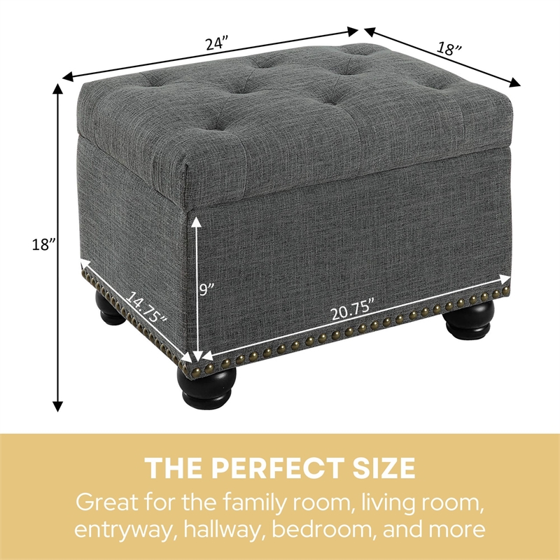 Designs4Comfort 5th Avenue Storage Ottoman in Gray Fabric with