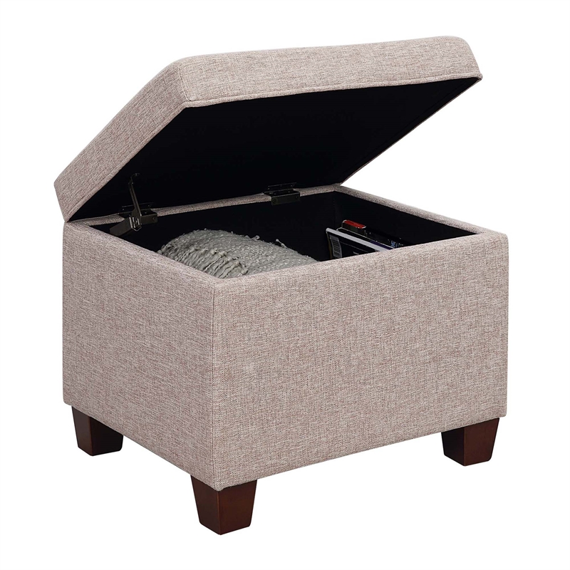 Madison Storage Ottoman in Light Beige Fabric with Solid Wood Feet