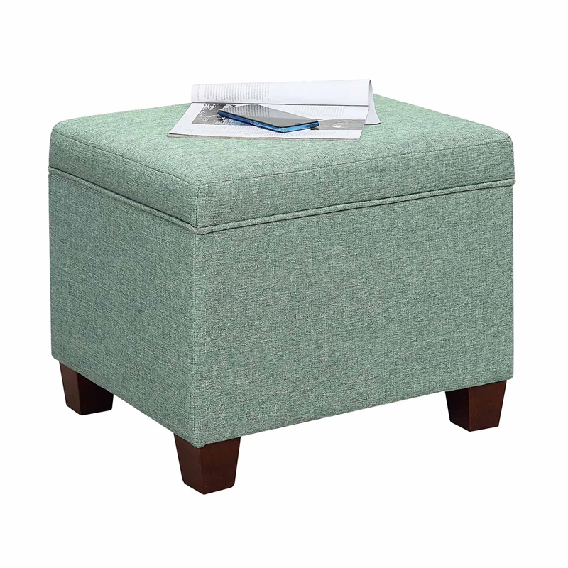 Madison Storage Ottoman in Light Green Fabric with Solid Wood Legs