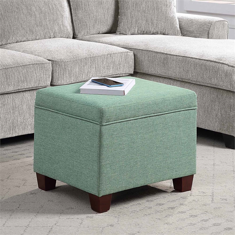 Madison Storage Ottoman in Light Green Fabric with Solid Wood Legs