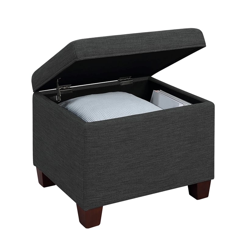 Convenience Concepts Madison Storage Ottoman in Gray Fabric with Solid Wood Feet