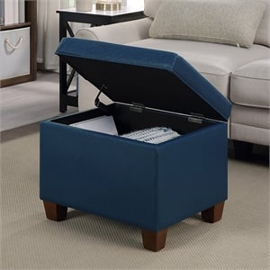 Madison Storage Ottoman in Blue Faux Leather with Solid Wood Feet