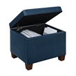 Madison Storage Ottoman in Blue Faux Leather with Solid Wood Feet