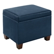 Madison Storage Ottoman in Blue Faux Leather with Solid Wood Feet