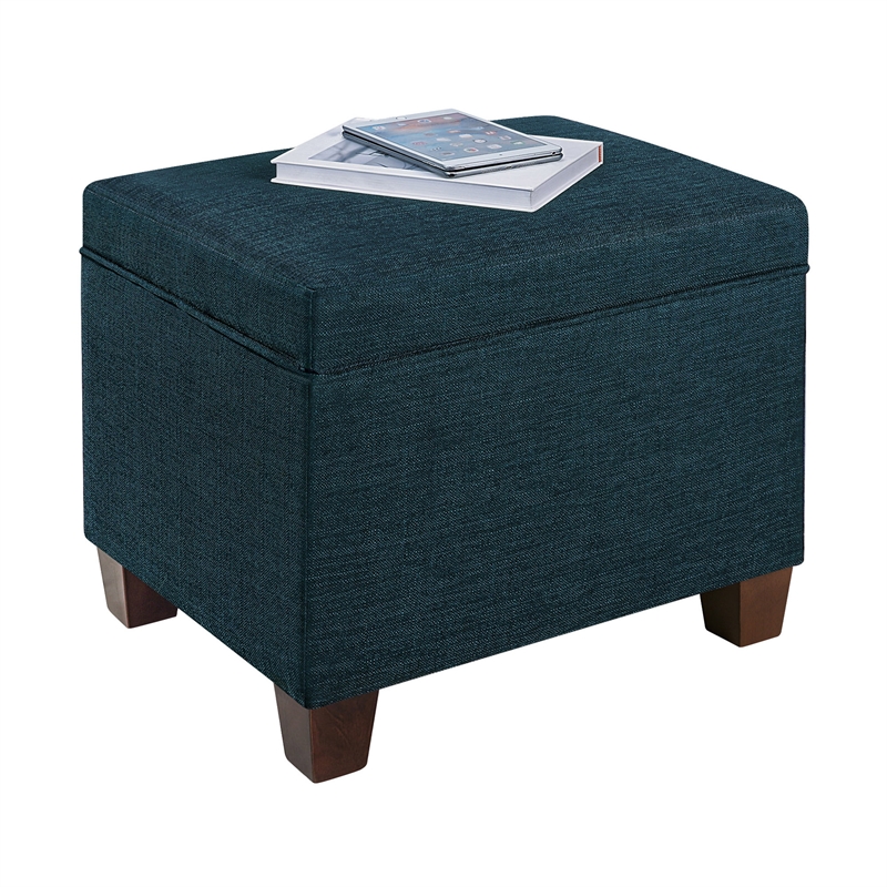 Convenience Concepts Madison Storage Ottoman in Blue Fabric with Solid Wood Legs